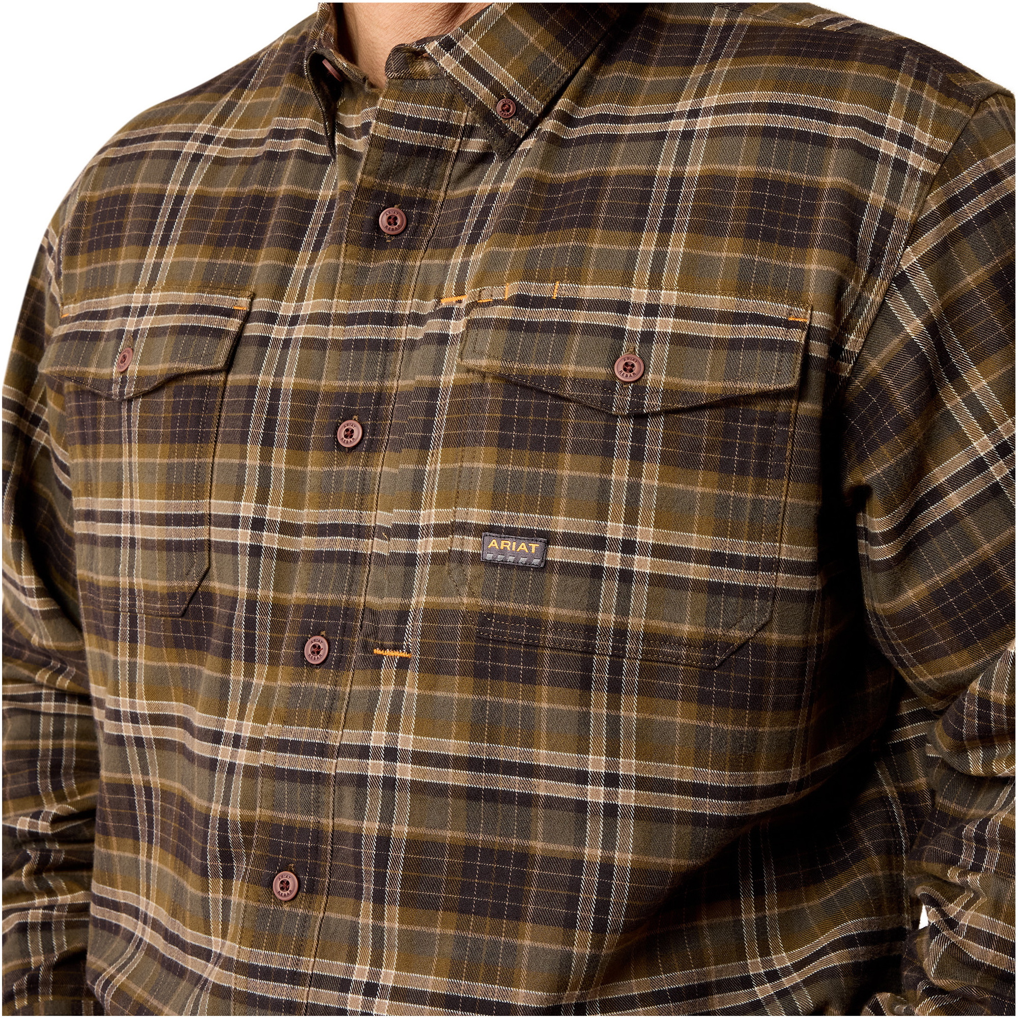 2026 Ariat Mens Rebar Flannel Durastretch Work Shirt 10079234 - Earth